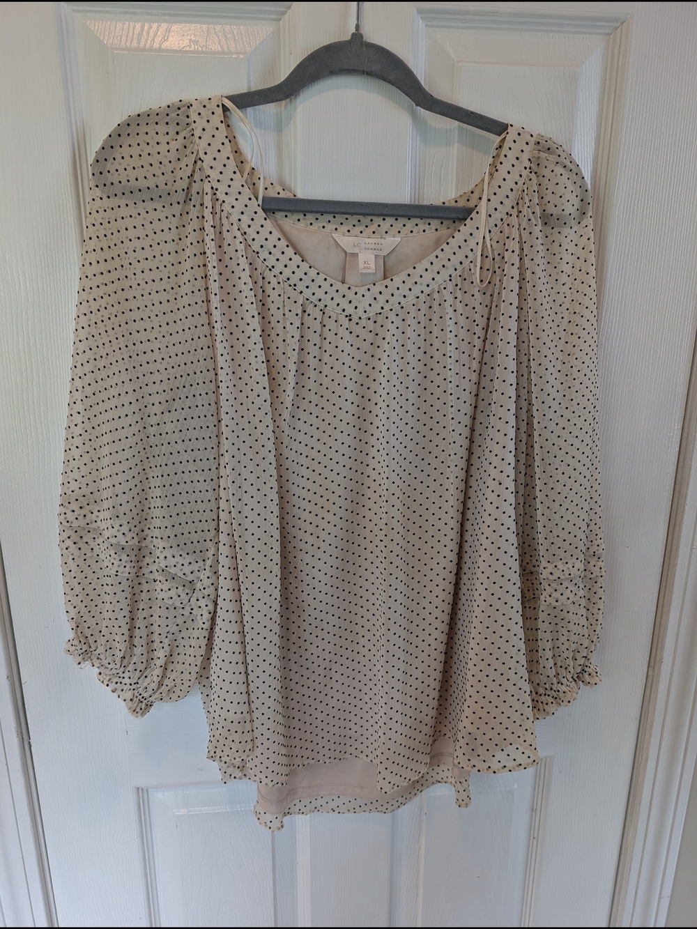 Lauren Conrad Cream Polka Dot Puff Sleeve Blouse Size XL